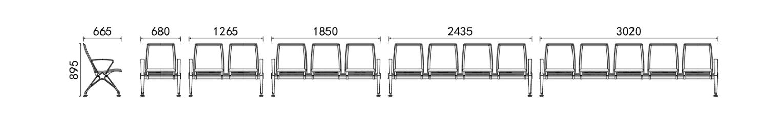 Aluminum waiting chair dimensions.