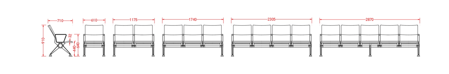 Aluminum waiting chair dimensions.
