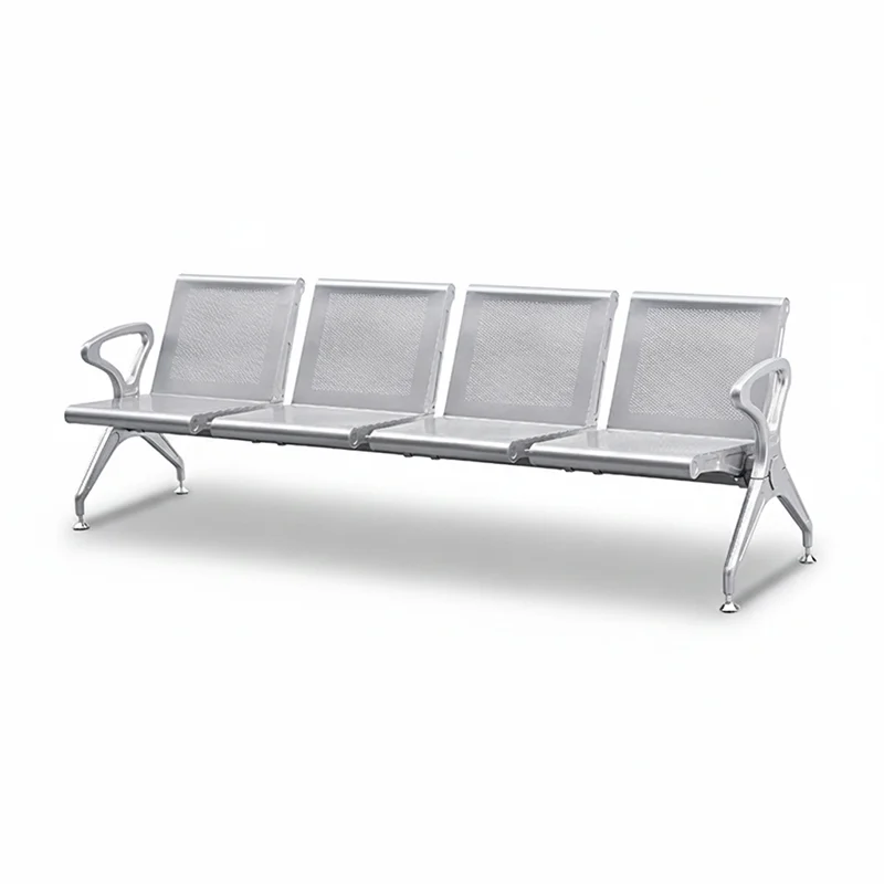 Seamless design 4 seater stainless hospital bench preventing bacteria trap in gaps.