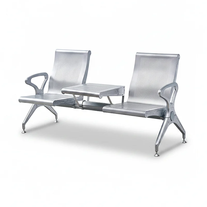 2 seater stainless steel waiting bench with table for airport hospital and bank multi use.