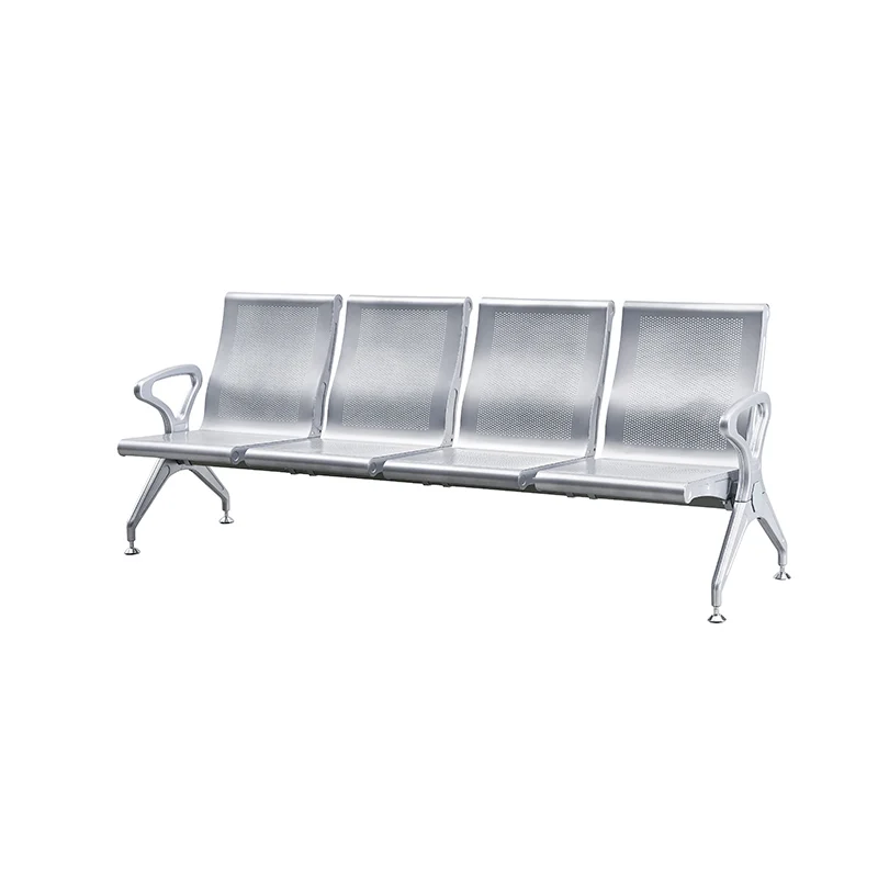 Weatherproof 4 seater stainless steel bench for outdoor station platform use.