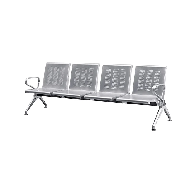 4 seater stainless steel waiting chair for bus station with drainage holes for outdoor use.