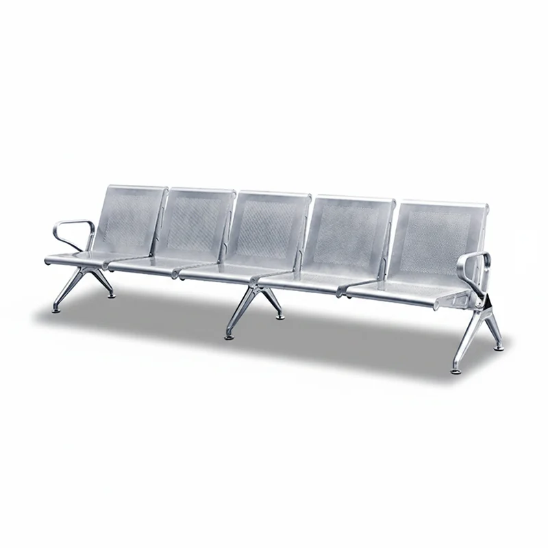 5 seater iron waiting bench for crowded train station platform with maximum seating.