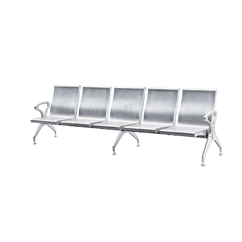 5 seater iron waiting bench with armrest at every seat for individual passenger space.