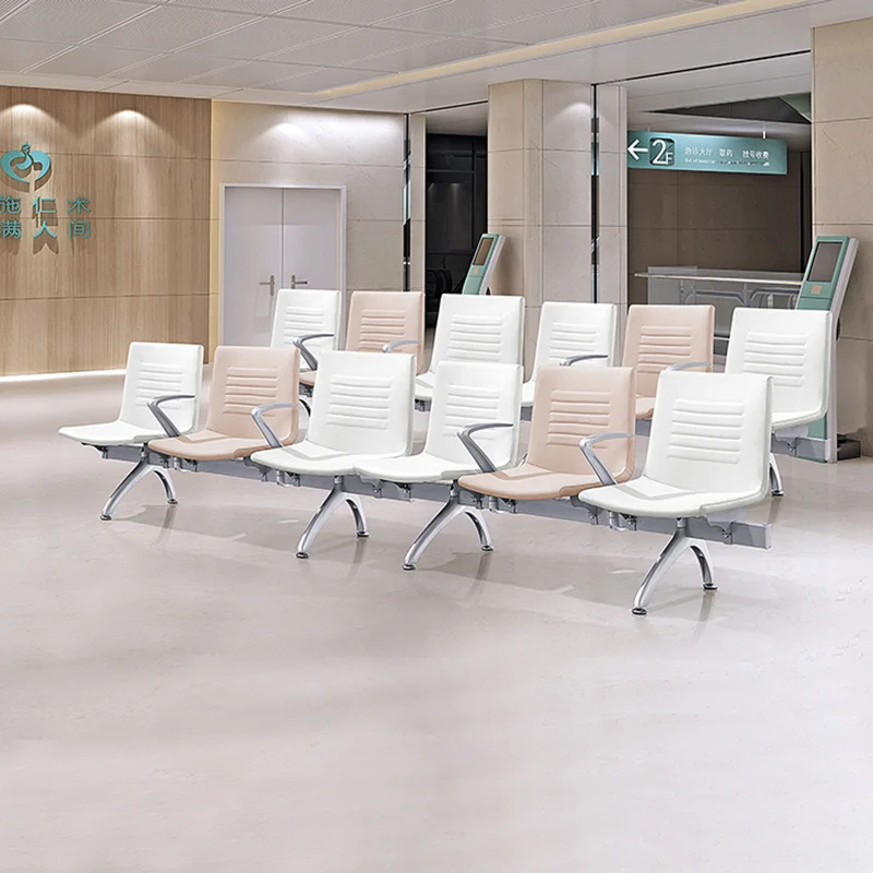 6-seater leather bench without armrests, high-volume institutional seating for courthouse main lobbies and government building public areas.