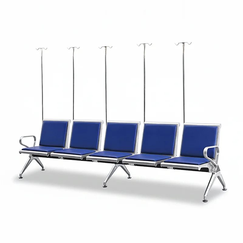 front elevation of 5 seater medical bench showing five evenly spaced seating positions.