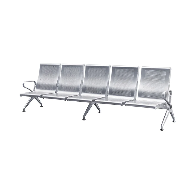 5 seater stainless airport bench for gate holding area with high passenger capacity.