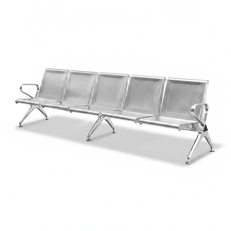 5 seater stainless steel waiting bench for high capacity airport gate hold room.