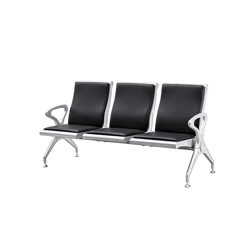 Airport baggage claim waiting bench with durable metal seat for high traffic area.