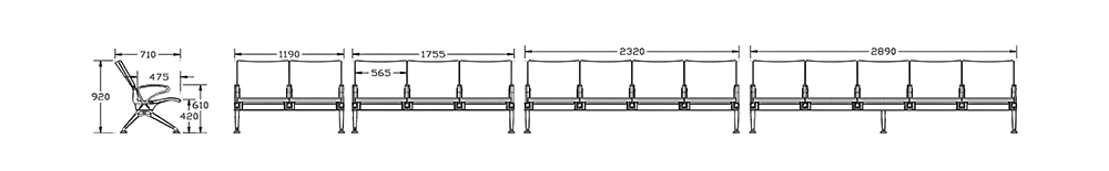 Aluminum waiting chair dimensions.