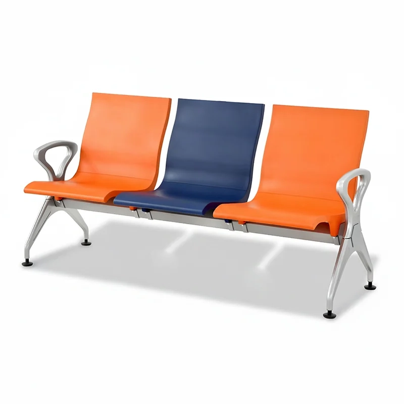 Airport seat for check in queue area with quick cleaning surface design.