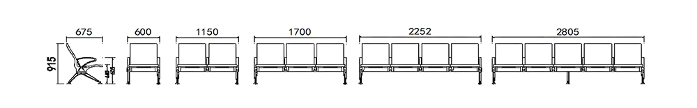 Aluminum waiting chair dimensions.