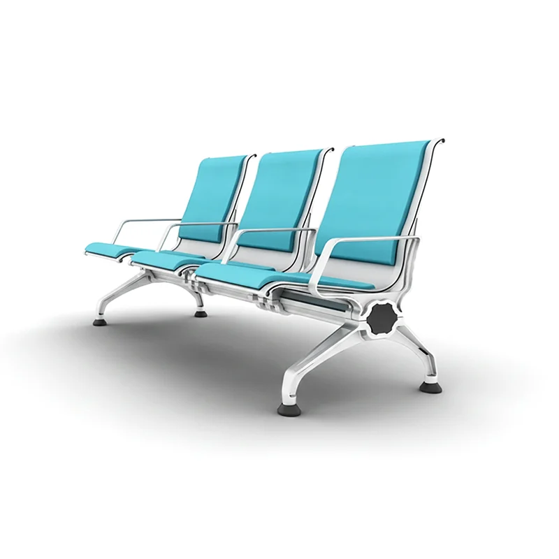 Ergonomic curved backrest airport chair supporting natural spine posture for waiting.