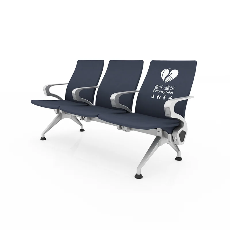 Extra wide seat airport chair for plus size passenger comfort in transit area.