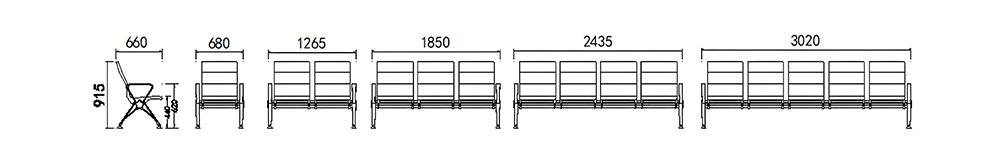 Aluminum waiting chair dimensions.