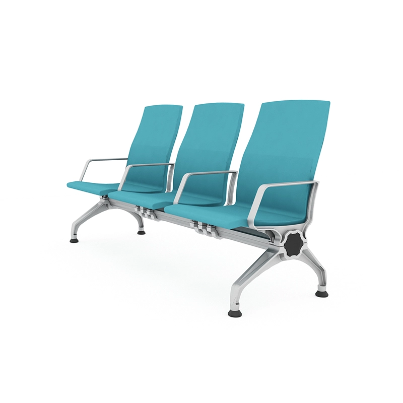 Airport waiting chair with removable cushion for easy replacement and cleaning.
