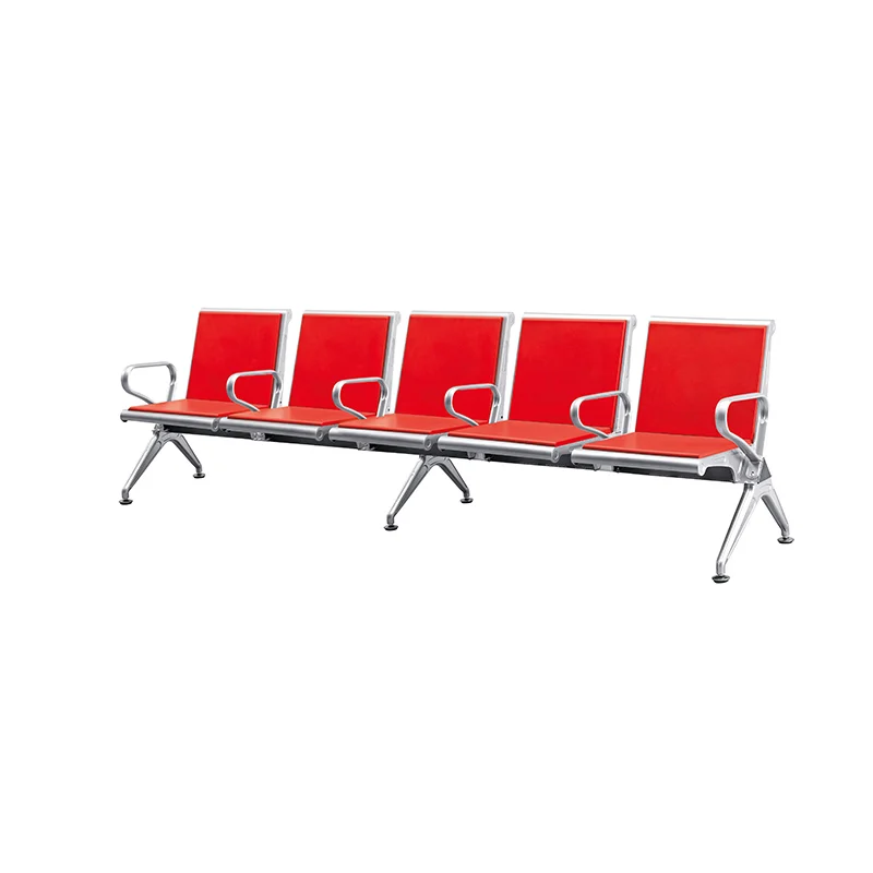Airport gate hold room waiting chair with tight row spacing for maximum capacity.