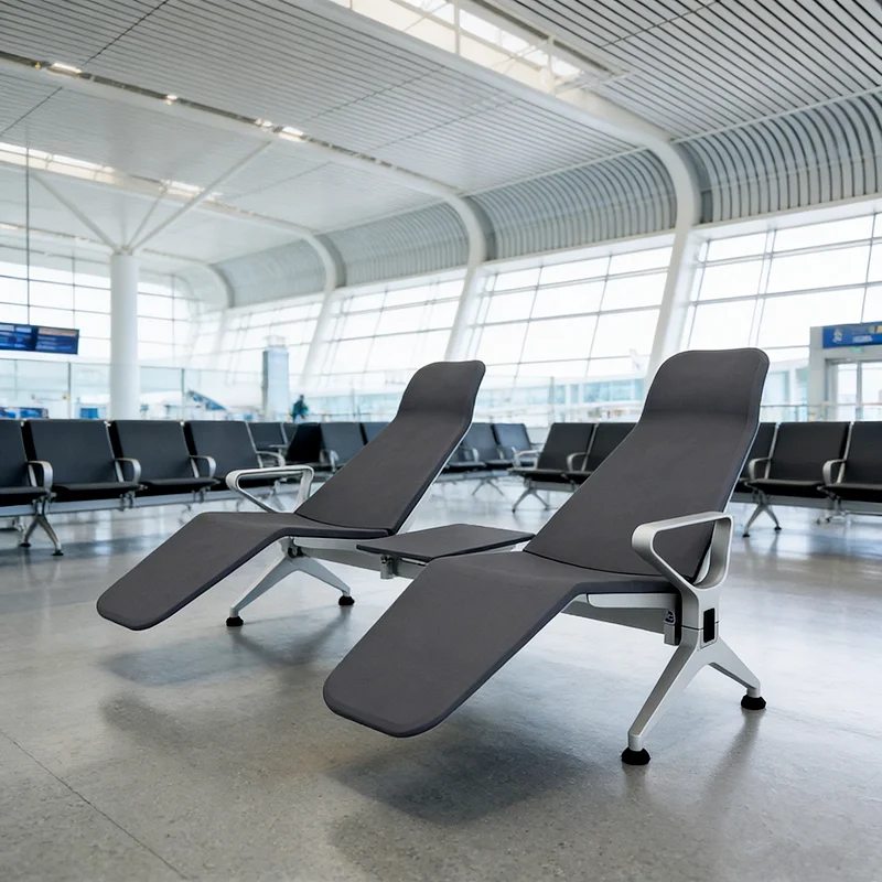 Airport VIP lounge premium waiting chair with leather upholstery and wide seat.