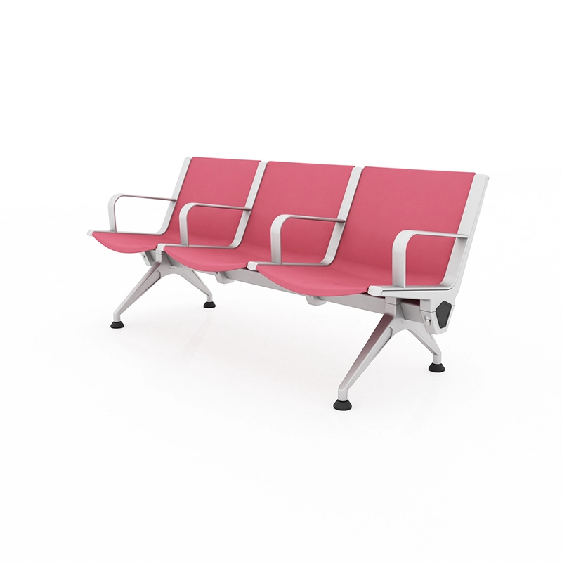 Red cushion waiting chair for accent color in hospitality waiting area.