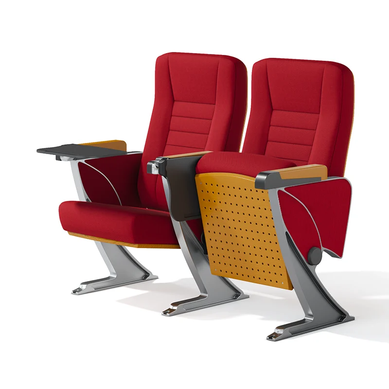 Complete auditorium seating chair with gravity lift for maintenance access.