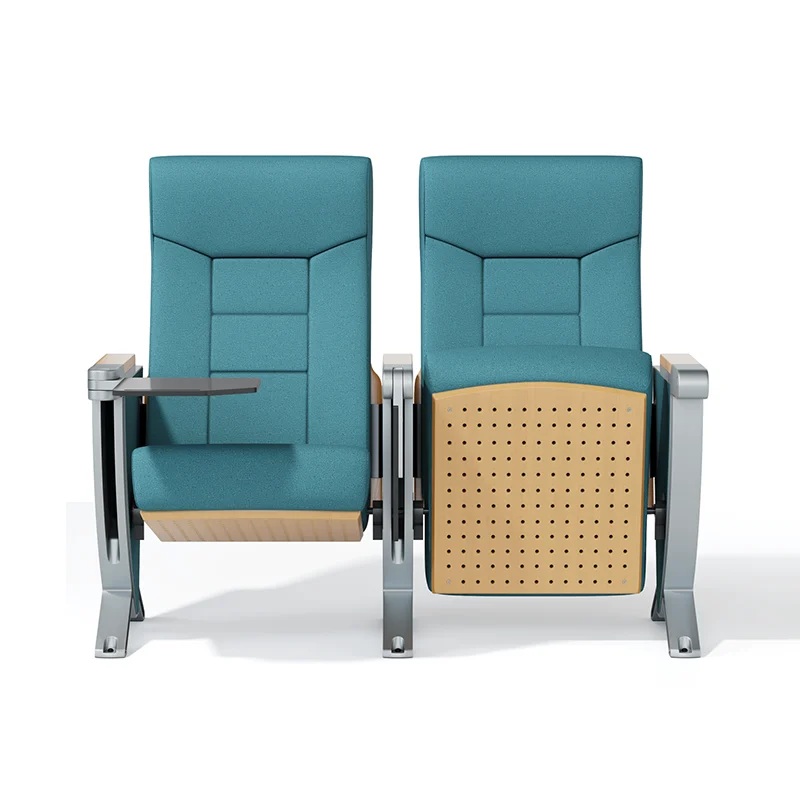 Ergonomic curved back auditorium chair supporting natural spine posture.
