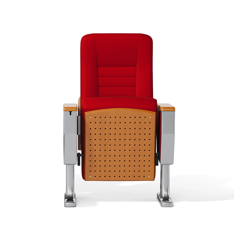 Floor anchored auditorium chair for permanent installation in fixed seating venue.