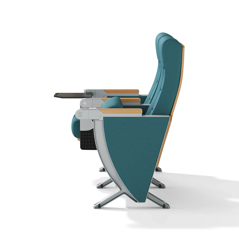 Robotic welded steel frame auditorium chair for long term durability.