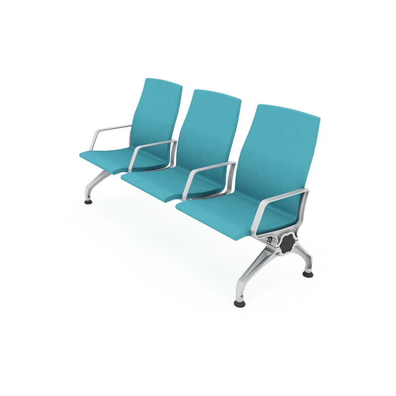 Open frame design bus station chair preventing debris accumulation for hygiene.