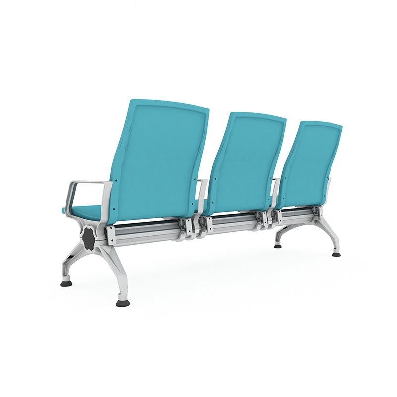 Bus terminal waiting area chair with continuous seating for crowd flow.