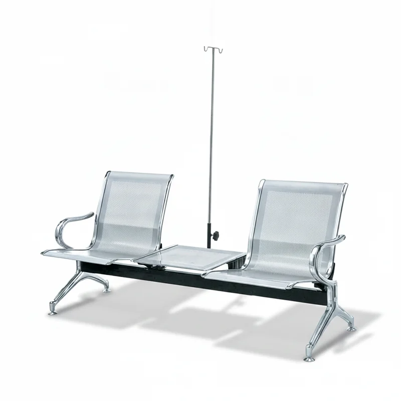 clinic waiting area featuring multiple 3 seat chairs against wall with clear aisle space.
