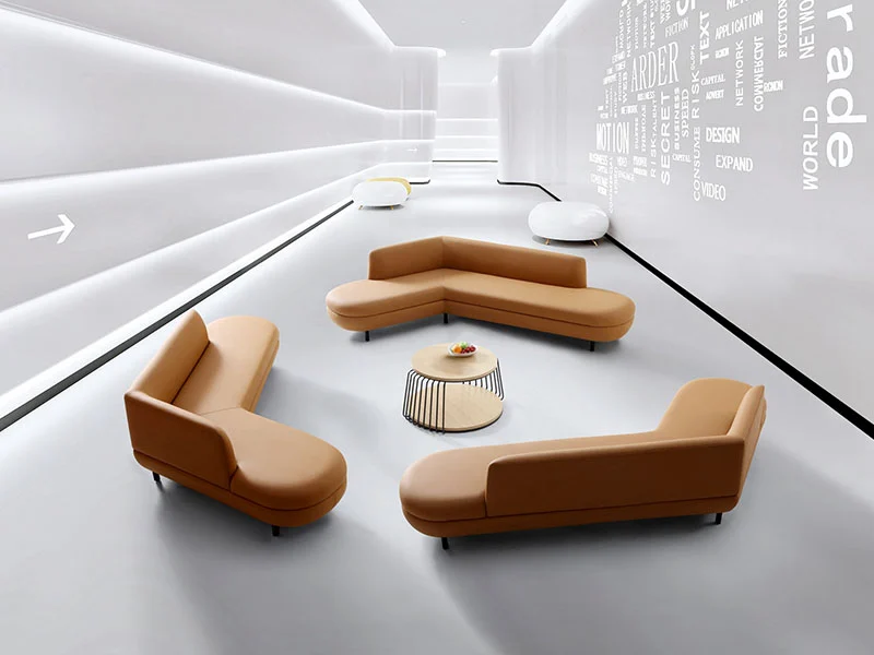 curved leather banquette seating for airport bar and restaurant area with premium comfort for travelers
