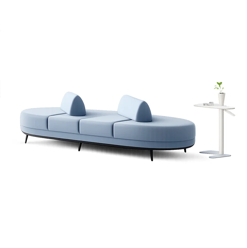 fabric 6 seater sofa for public hospital lobby and outpatient waiting zone with rounded armrests for safety