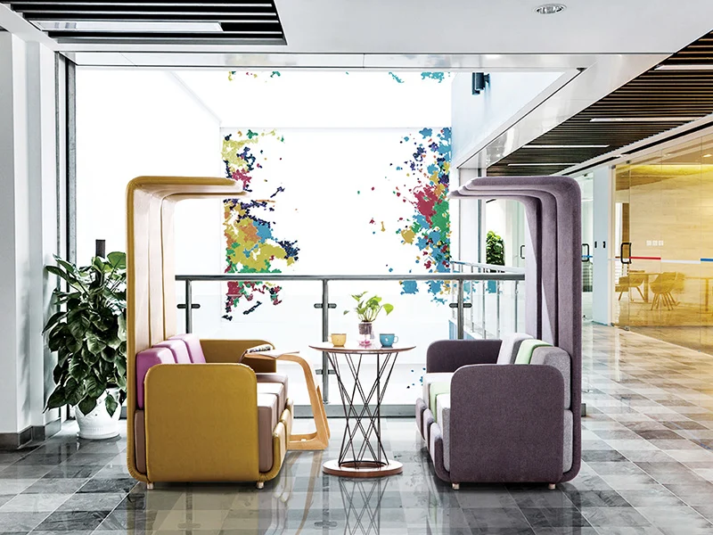 fabric 1 seater sofa for collaborative office space and huddle rooms with modern low back design