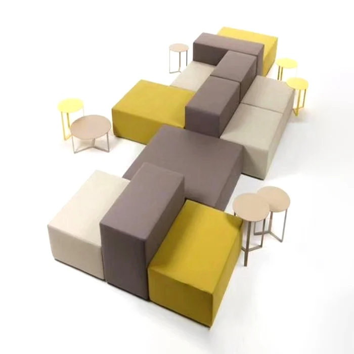 fabric curved modular seating for shopping mall rest area with flowing organic shape for aesthetic appeal