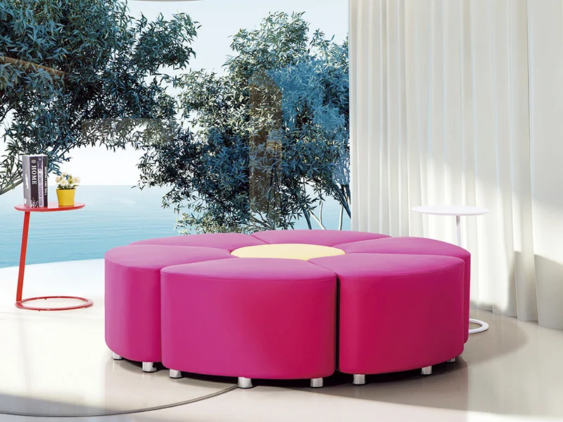 fabric modular seating for office lobby and visitor waiting area with modern low profile and bold color options