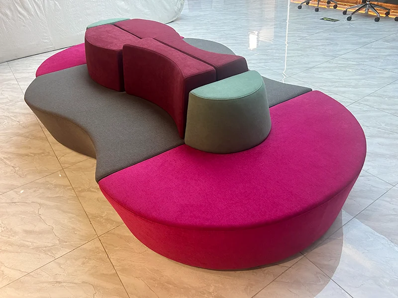 fabric nap sofa for office wellness room with flat reclining position and privacy headrest for power naps