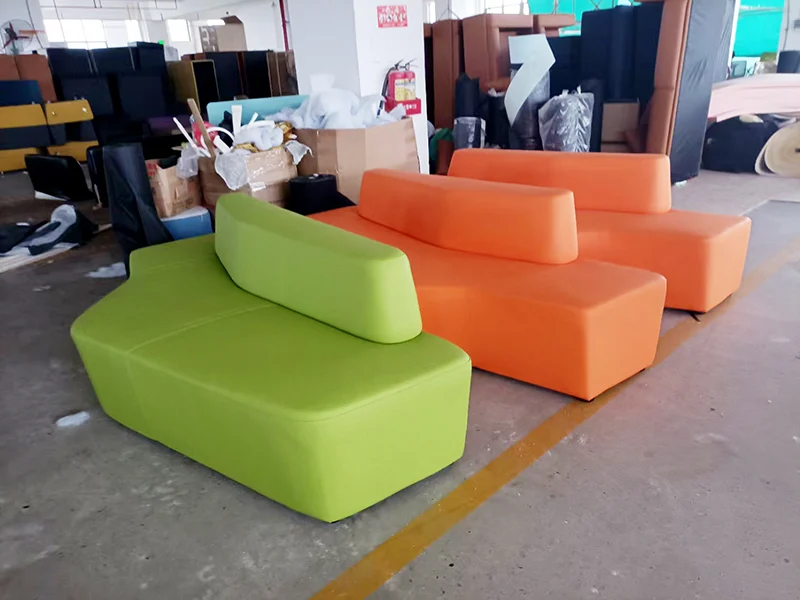 fabric nap sofa for office wellness room with flat reclining position and privacy headrest for power naps