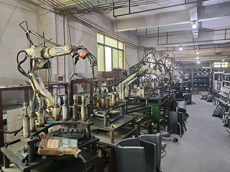 Automated robotic production line for airport waiting chairs with 30+ robotic arms