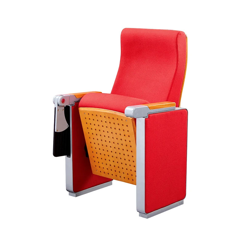 Durable wear resistant fabric auditorium chair for high cycle school use.