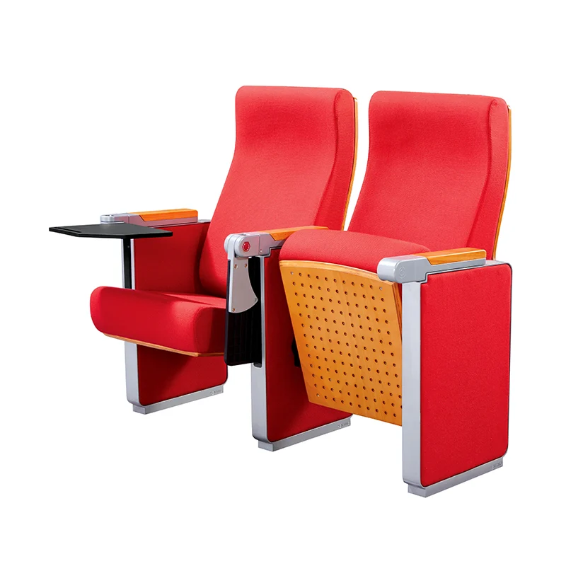 Durable wear resistant fabric auditorium chair for high cycle school use.
