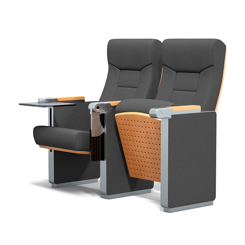 Durable wear resistant fabric auditorium chair for high cycle school use.