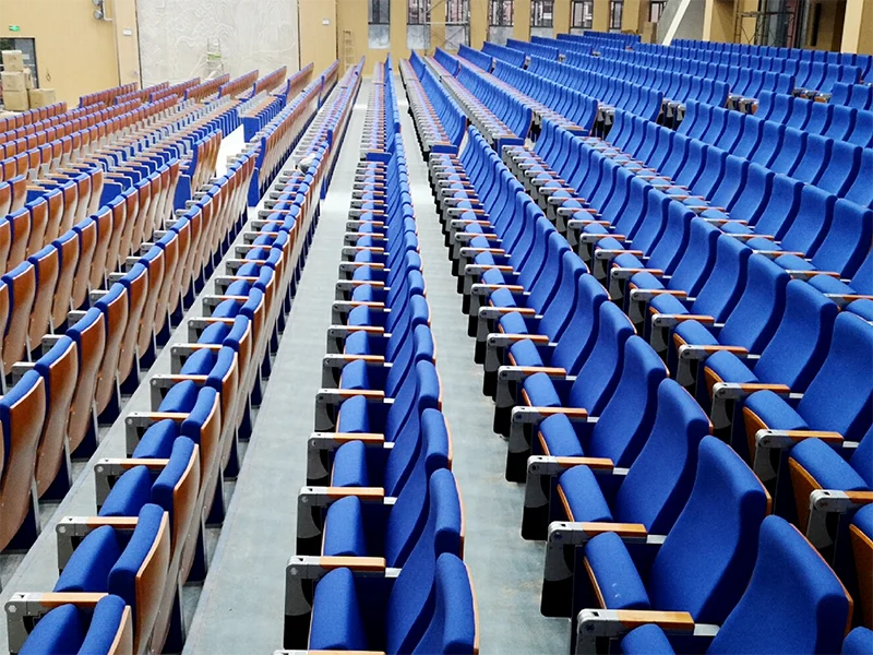 foldable-fabric-auditorium-chair-h8015-5 Durable wear resistant fabric auditorium chair for high cycle school use.
