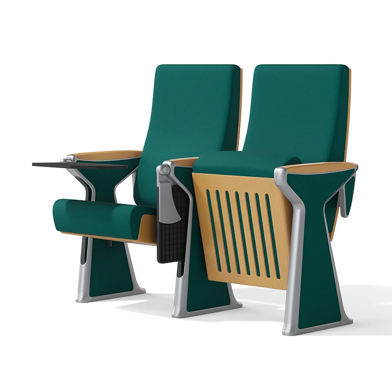 Complete auditorium seating chair with gravity lift for maintenance access.