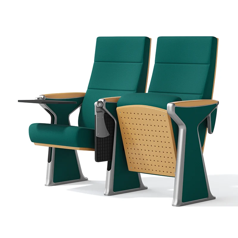 Complete auditorium seating chair with gravity lift for maintenance access.