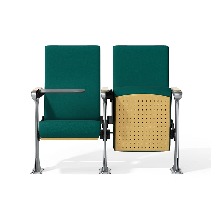 Complete auditorium seating chair with gravity lift for maintenance access.