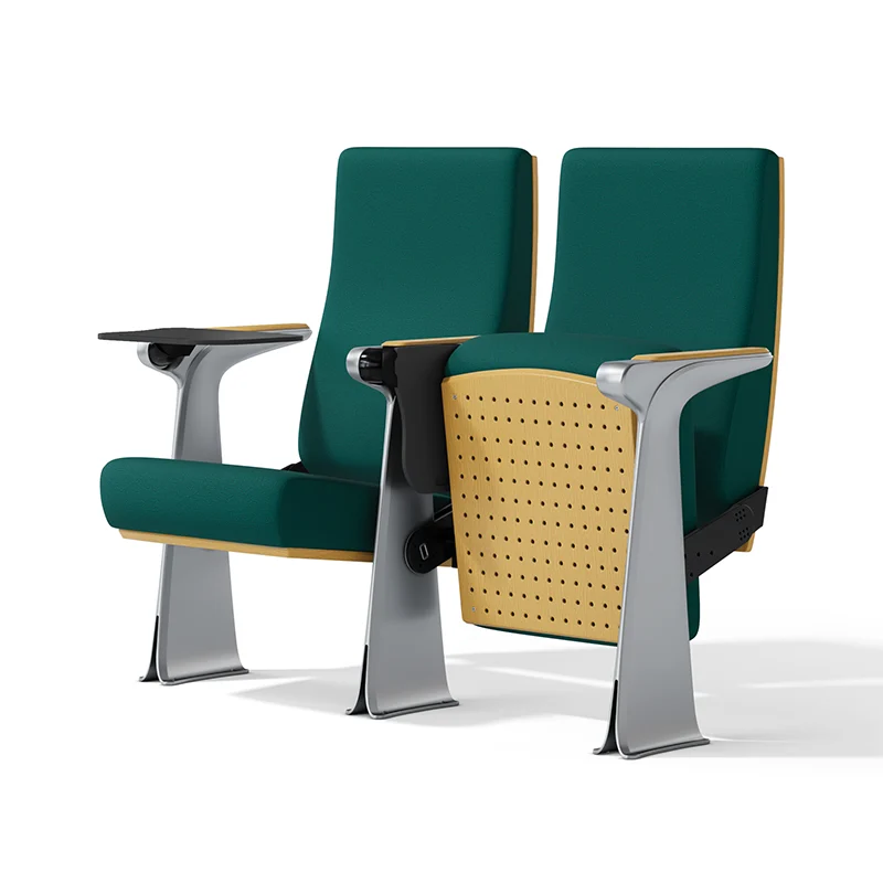 Complete auditorium seating chair with gravity lift for maintenance access.