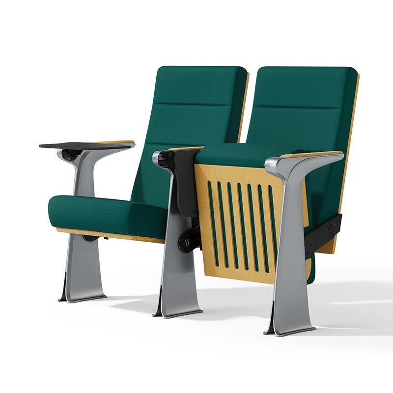 Complete auditorium seating chair with gravity lift for maintenance access.