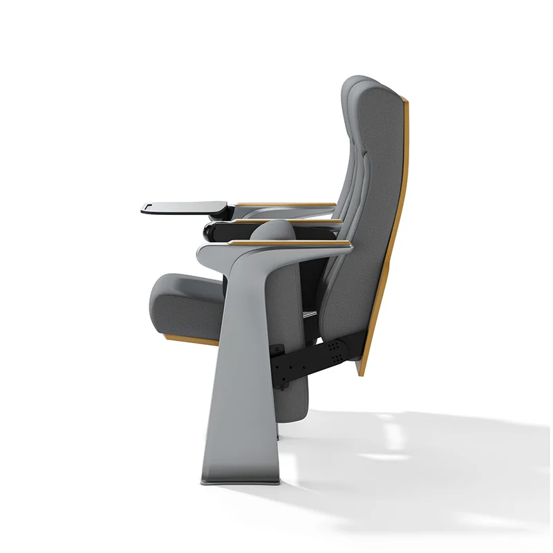 Complete auditorium seating chair with gravity lift for maintenance access.