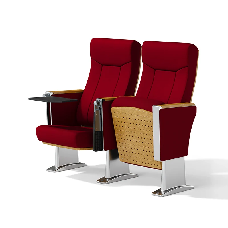 Complete auditorium seating chair with gravity lift for maintenance access.