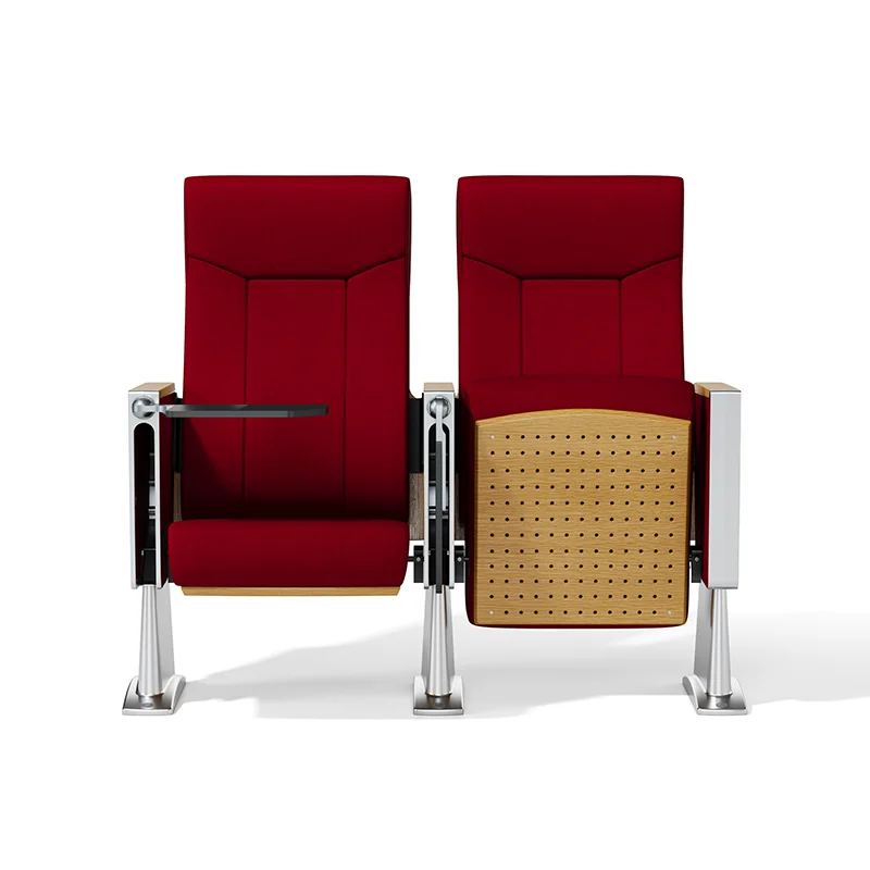 Complete auditorium seating chair with gravity lift for maintenance access.